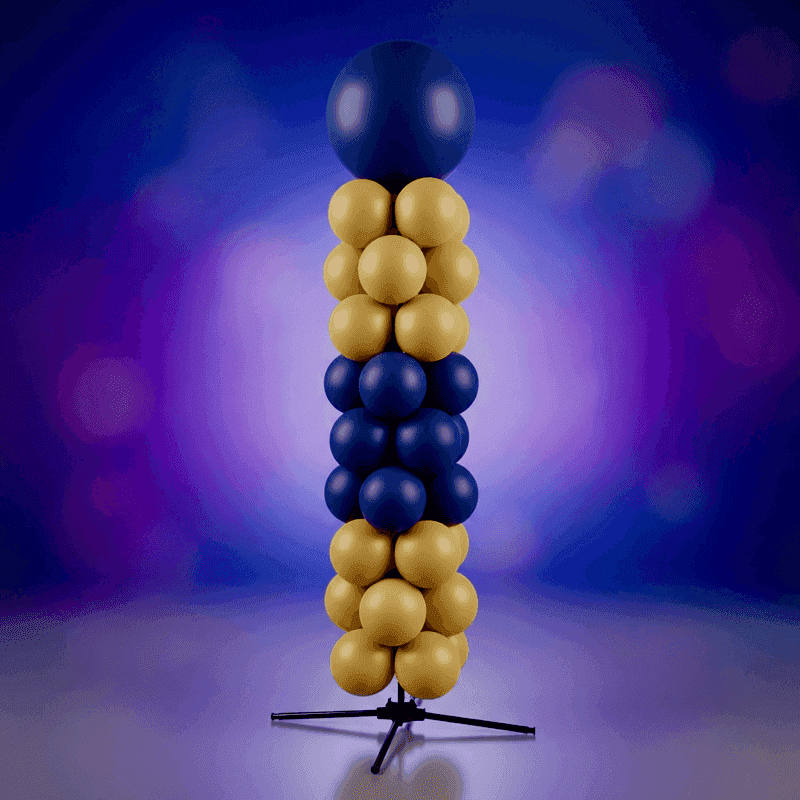 Kleurrijke ballonpilaar als welkomstdecoratie bij een evenement